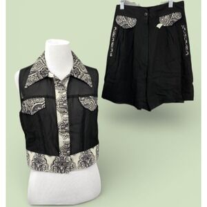 Vintage Y2K Dina Bar El Black Paisley Sheer Vest Shirt Shorts Set Size S Western